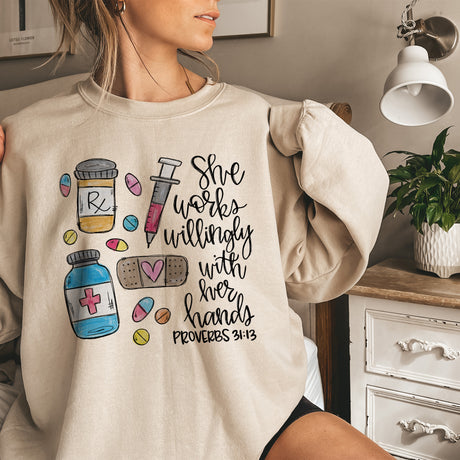 She Works Willingly With Her Hands Adult Sweatshirt