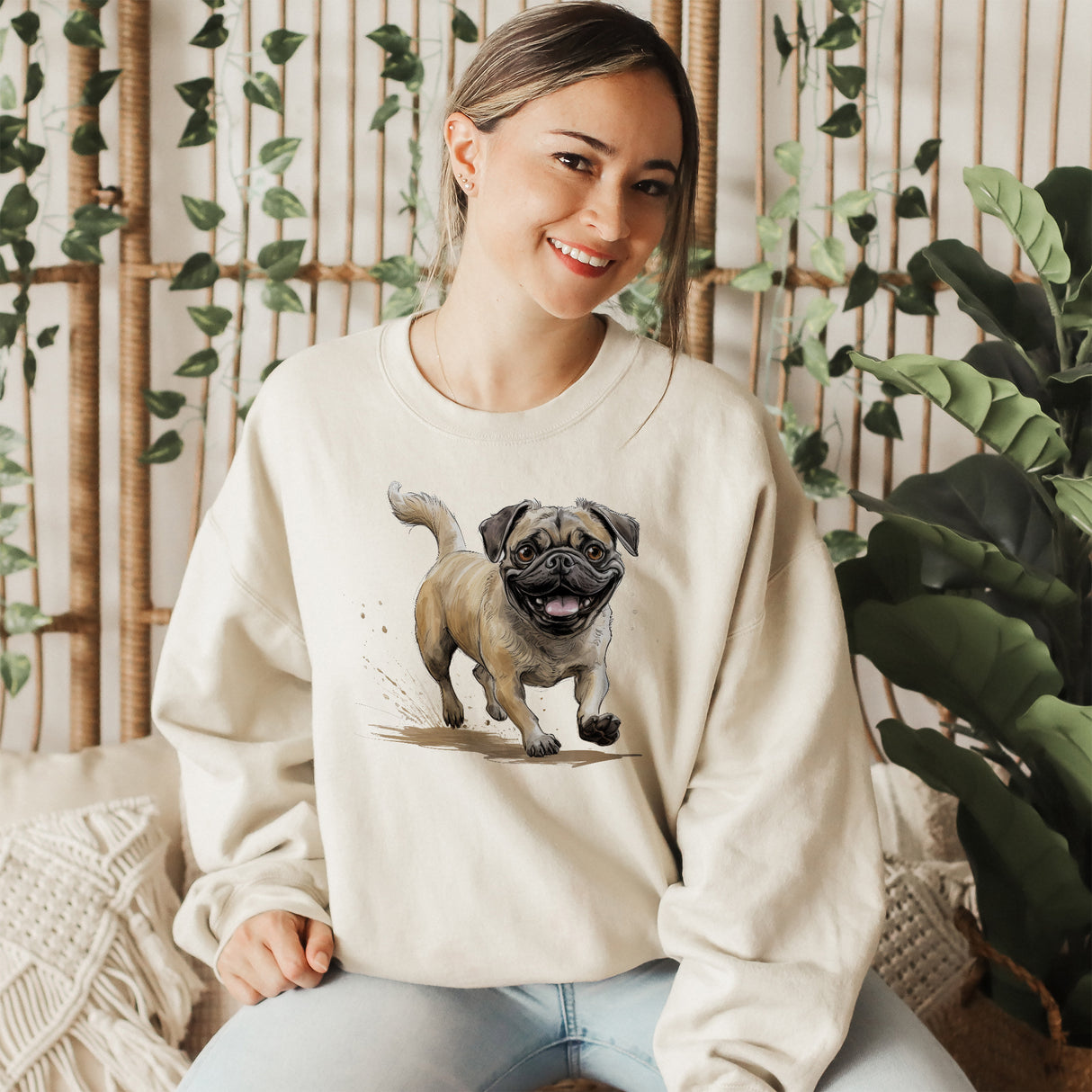 Happy Pug Unisex Adult Sweatshirt
