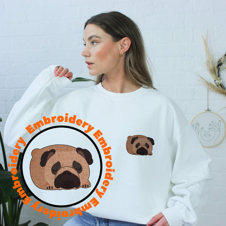 Lazy Dog Embroidery Adult Sweatshirt