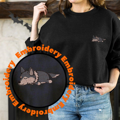 Lazy Wolf Embroidery Adult Unisex Sweatshirt