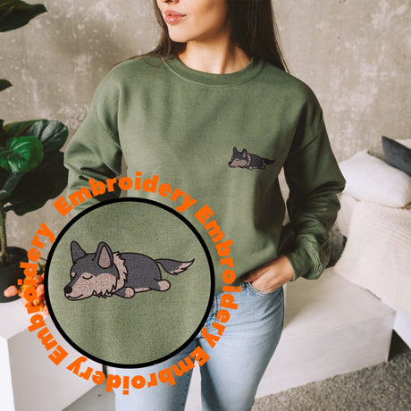 Lazy Wolf Embroidery Adult Unisex Sweatshirt