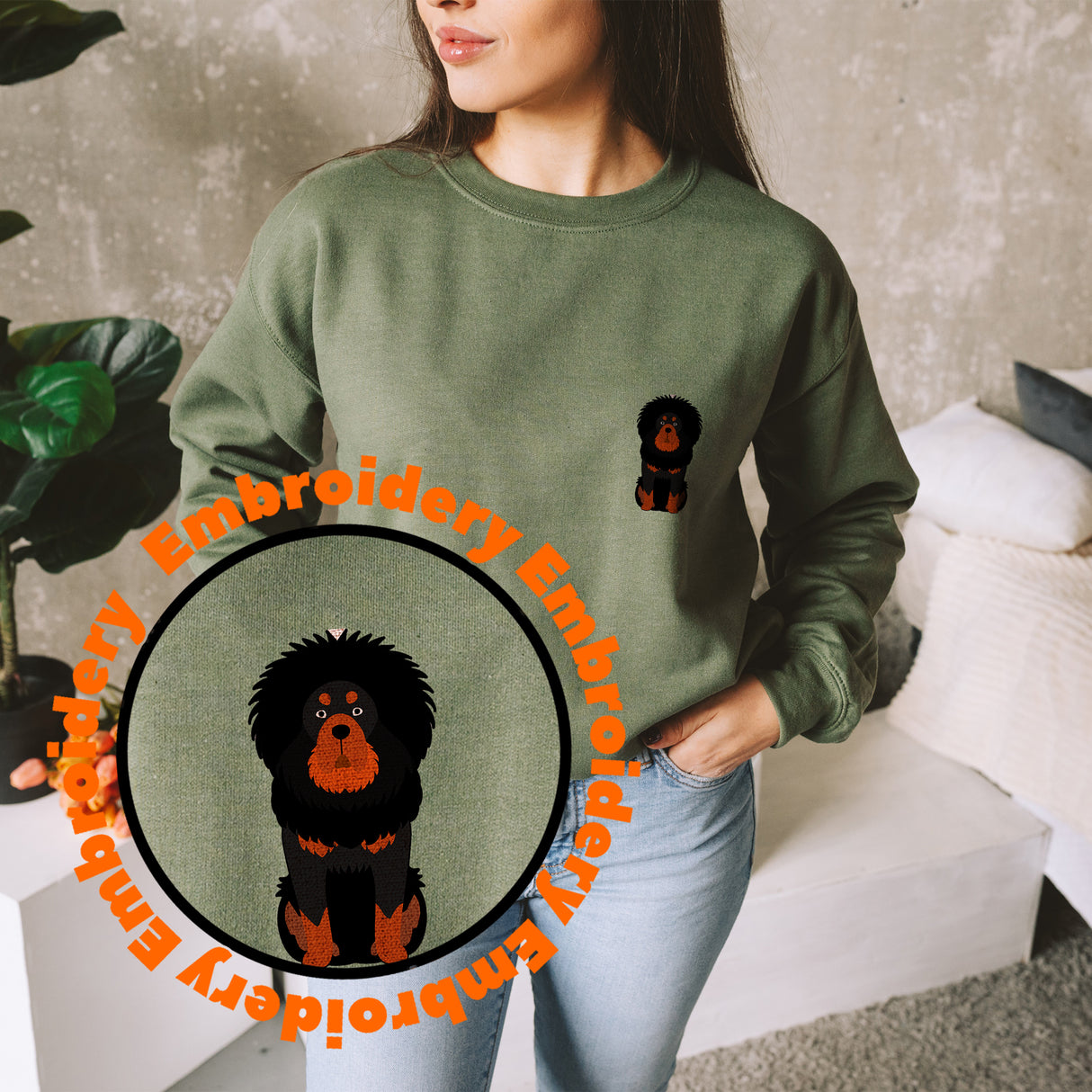 Tibetan Mastiff Dog Embroidery Adult Unisex Sweatshirt