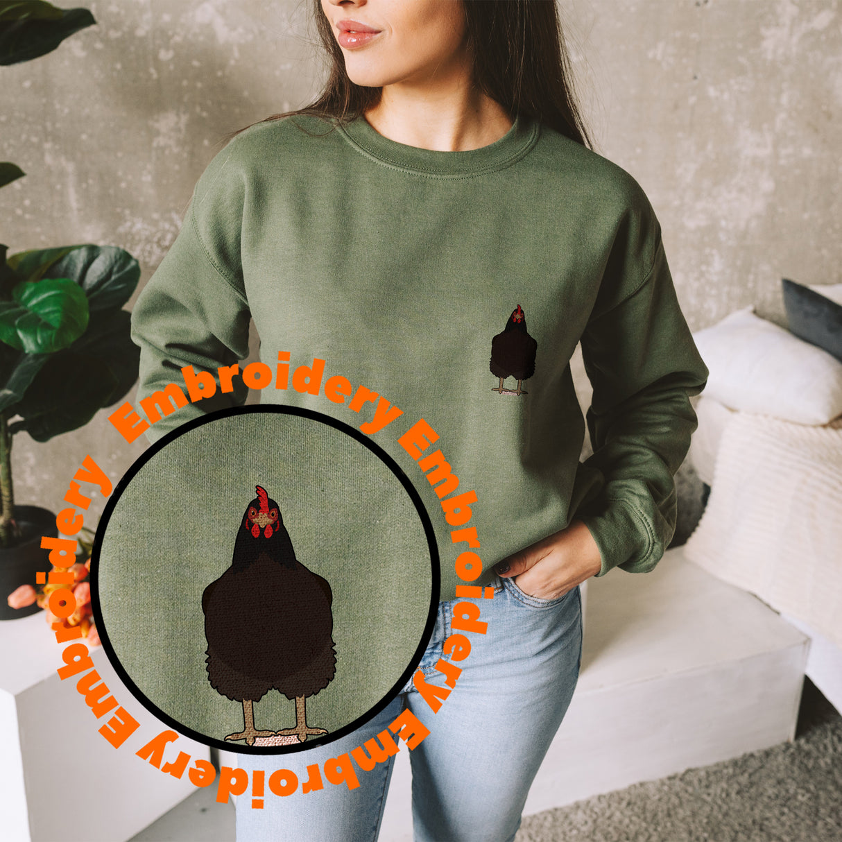 Jersey Giant Cockerel Embroidery Adult Unisex Sweatshirt