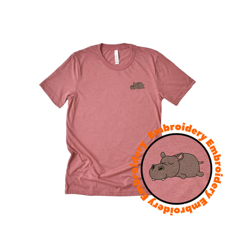 Lazy Hippo Adult Embroidery T-Shirt
