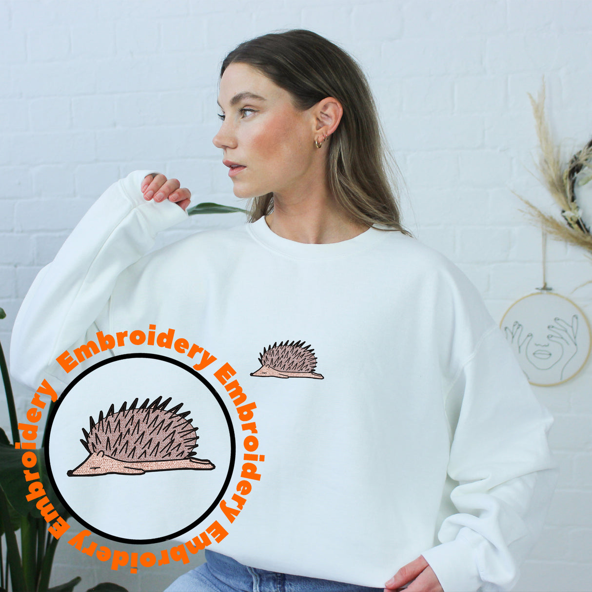 Lazy Hedgehog Embroidery Adult Unisex Sweatshirt