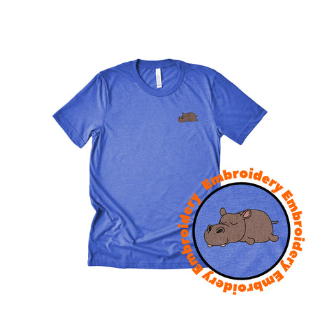 Lazy Hippo Adult Embroidery T-Shirt