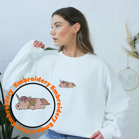 Lazy Unicorn Embroidery Adult Unisex Sweatshirt