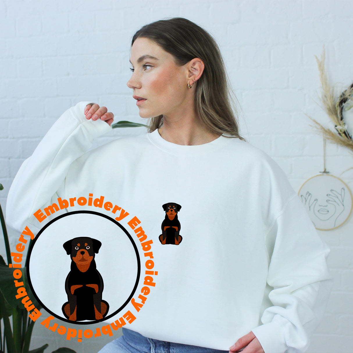 Rottweiler Dog Embroidery Adult Unisex Sweatshirt
