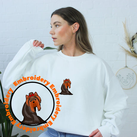 York Shire Terrier Dog Embroidery Adult Unisex Sweatshirt