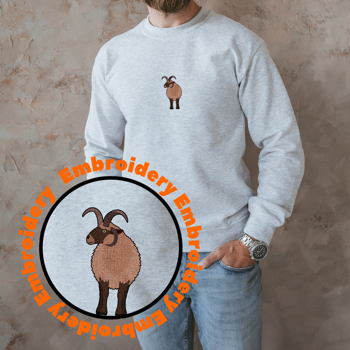 Manx Loaghtan Goat Embroidery Adult Unisex Sweatshirt