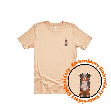Australian Shepherd Dog Embroidery Adult Unisex T-Shirt