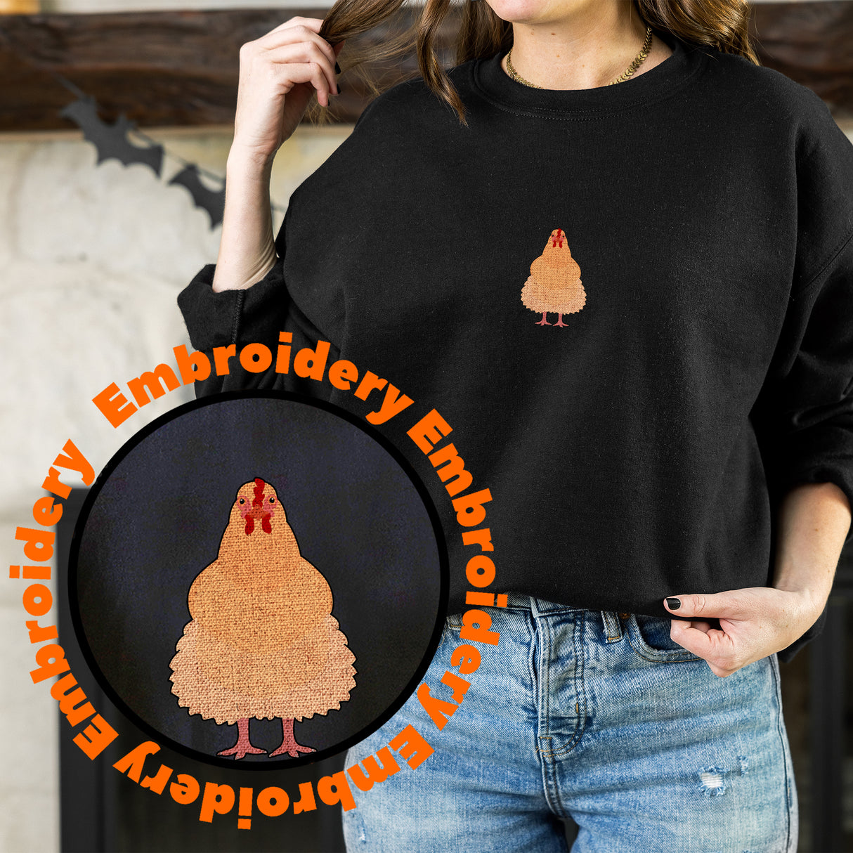 Orpington Chicken Embroidery Adult Unisex Sweatshirt