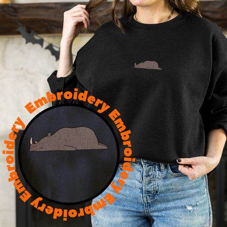 Lazy Rhinocores Embroidery Adult Unisex Sweatshirt