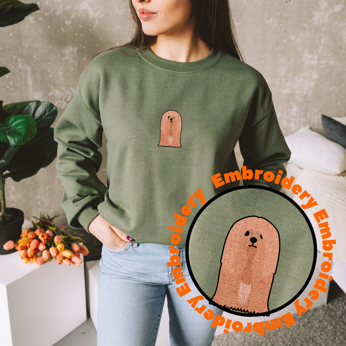 Lhasa Apso Dog Embroidery Adult Unisex Sweatshirt