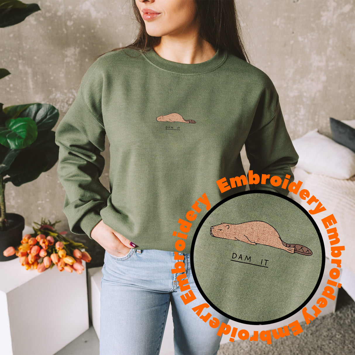 Beaver Embroidery Adult Unisex Sweatshirt