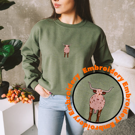 Texas Longhorn Embroidery Adult Unisex Sweatshirt
