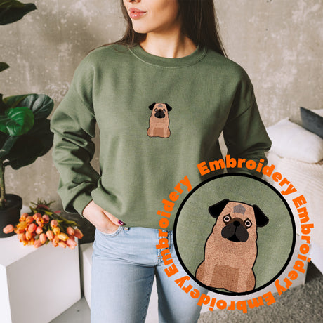 Pug Dog Embroidery Adult Unisex Sweatshirt