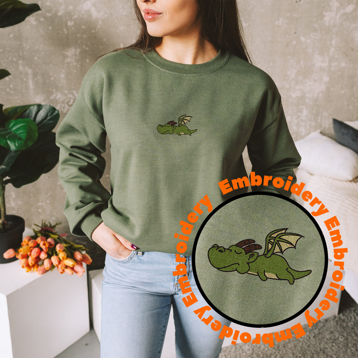 Lazy Dragon Adult Embroidery Sweatshirt