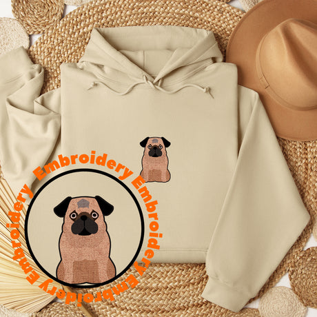 Pug Dog Embroidery Adult Unisex Sweatshirt