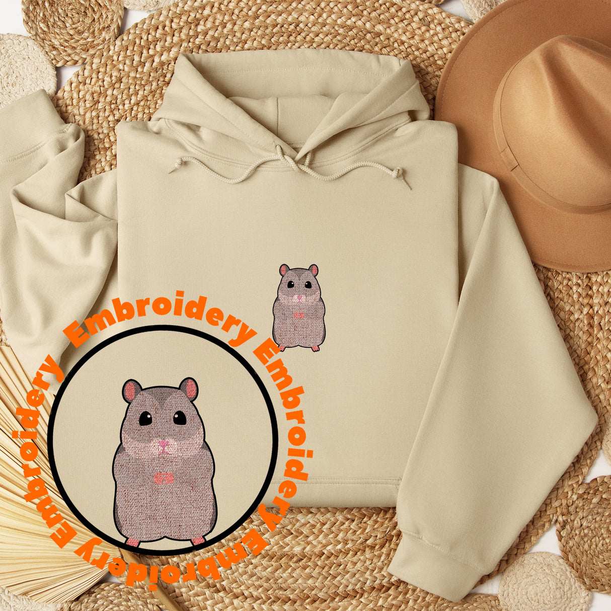 Winter White Hamster Embroidery Adult Unisex Sweatshirt