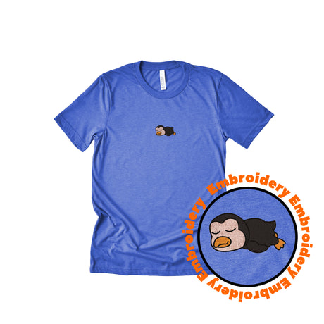 Lazy Penguin Embroidery Unisex Adult T-Shirt